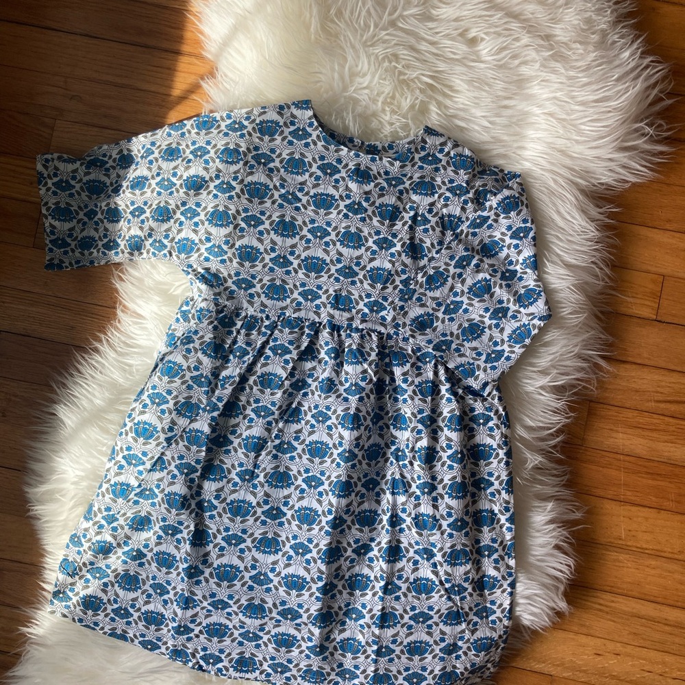 Blue Floral 3/4 Sleeve organic cotton Dress